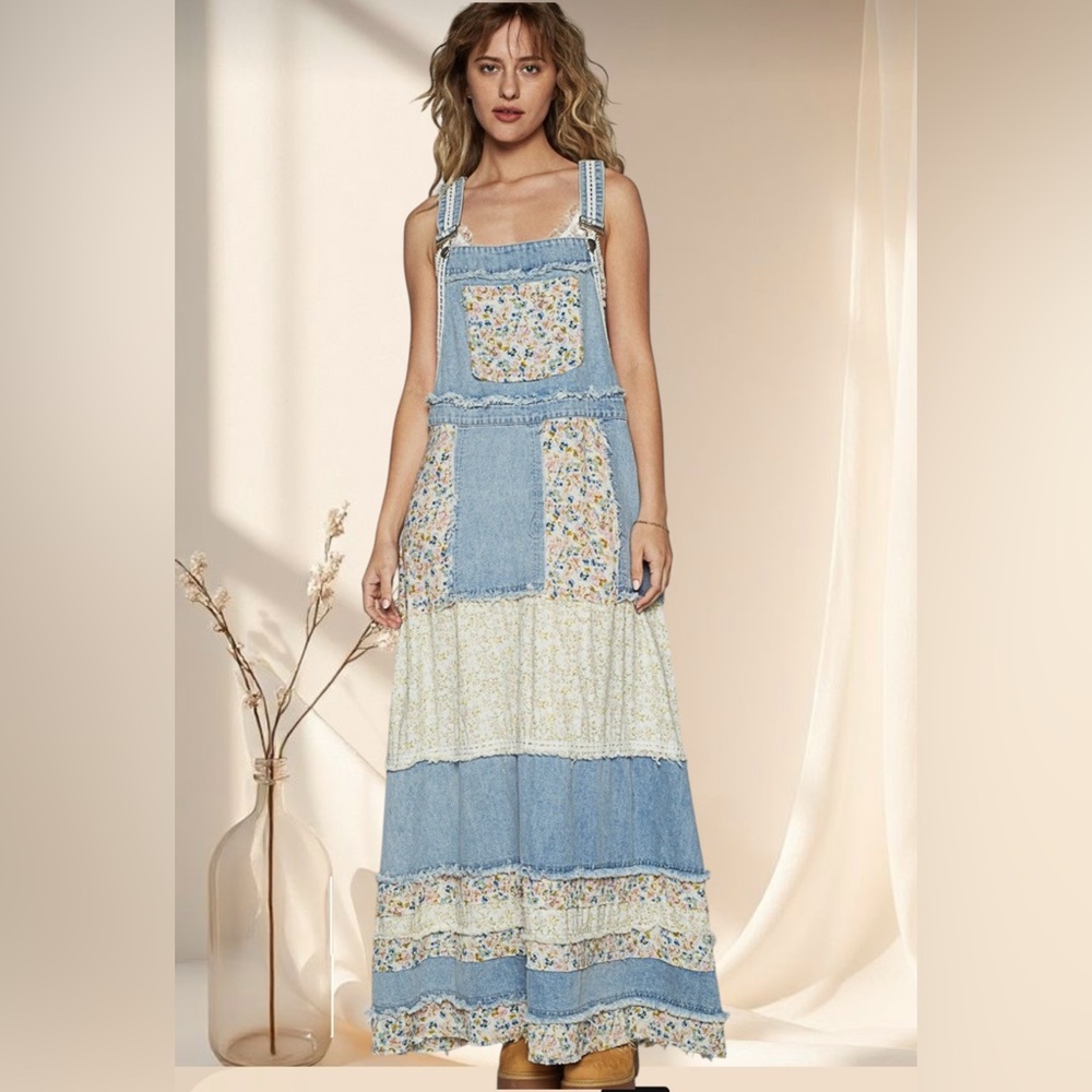 POL Denim Patchwork Maxi Dress with Floral Panels - Picture 5 of 10